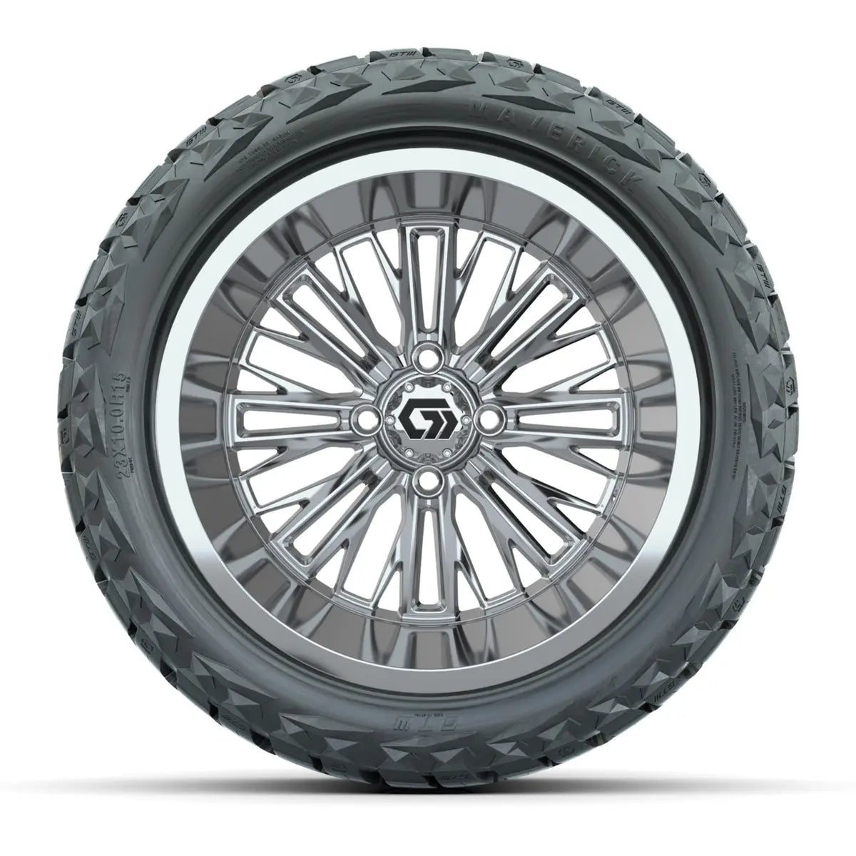 15" GTW Viper Chrome Wheels with 23x10R15 Maverick Radial AT Tires