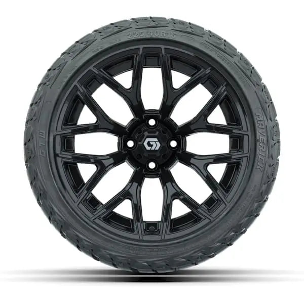 16" GTW Monaco Gloss Black Wheels with 225/40-R16 Maverick Radial AT Tires