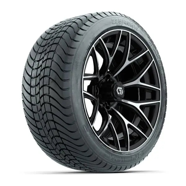 225/40-R16 GTW Mamba Street Tire mounted on 16x7 Monaco Machined and Black Wheel Angle View
