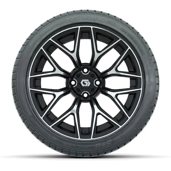 225/40-R16 GTW Mamba Street Tire mounted on 16x7 Monaco Machined and Black Wheel Face View
