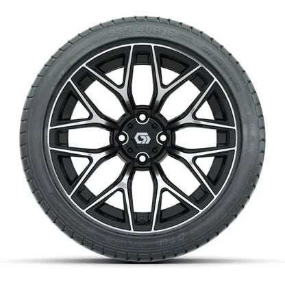 225/40-R16 GTW Mamba Street Tire mounted on 16x7 Monaco Machined and Black Wheel Face View
