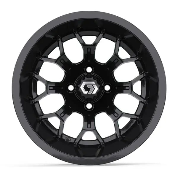 14" GTW Assault Wide Gloss Black Wheels with Lifted Golf Cart Tire