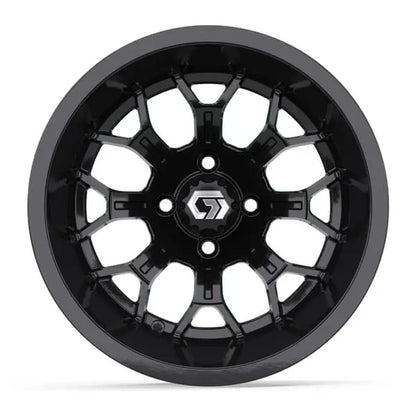 14" GTW Assault Wide Gloss Black Wheels with Lifted Golf Cart Tire