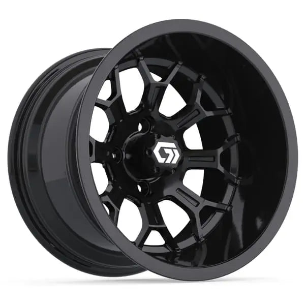 14" GTW Assault Wide Gloss Black Wheels with Lifted Golf Cart Tire
