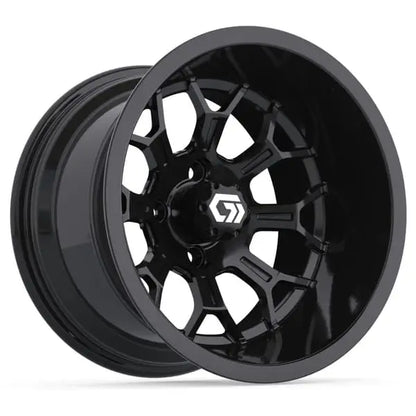 14" GTW Assault Wide Gloss Black Wheels with Lifted Golf Cart Tire