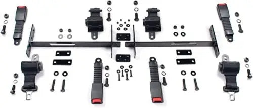 Universal Retractable 4 Seat Belt & Mounting Bar Kit Red Hawk