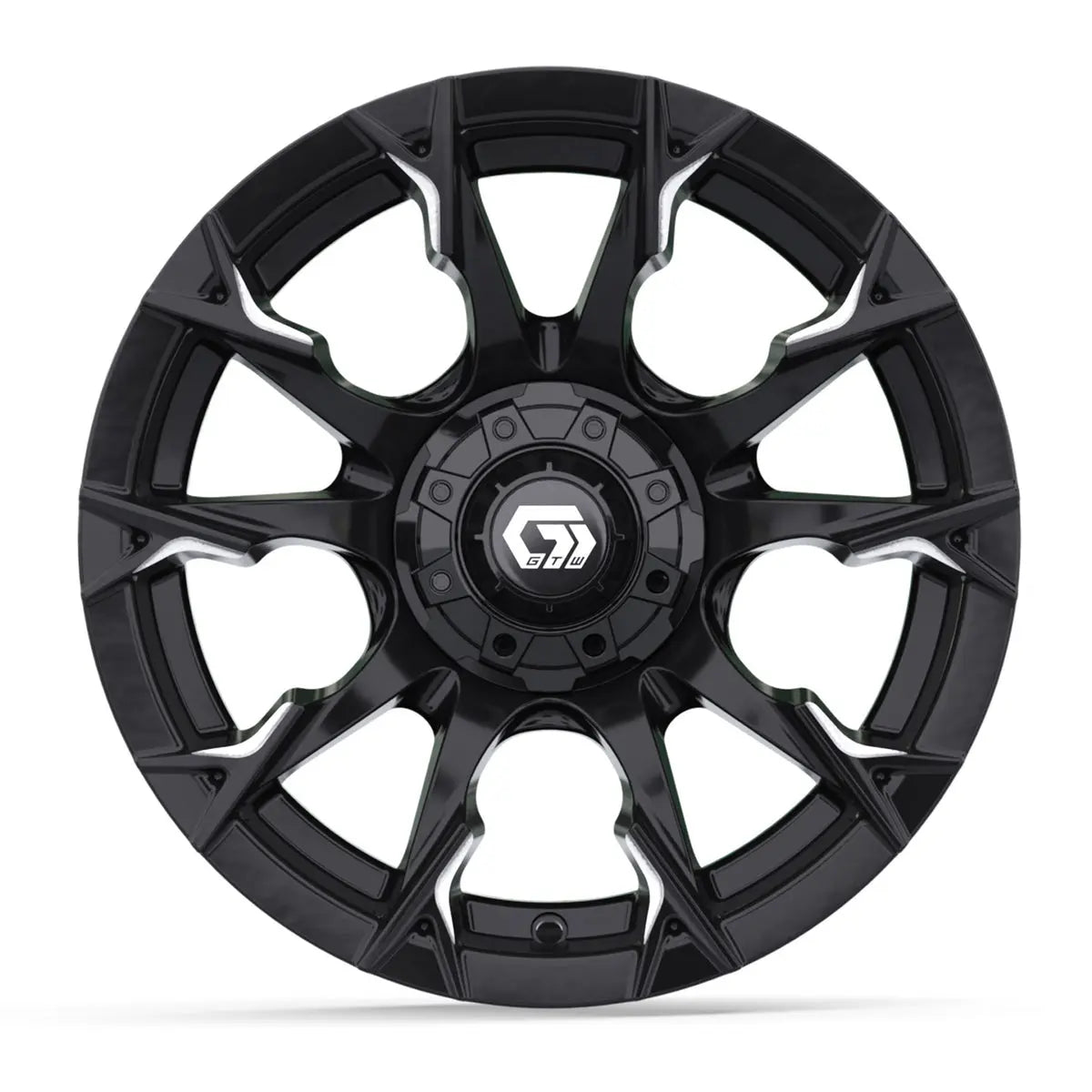 14" GTW Diablo Machined Black Wheels with Low Profile Golf Cart Tire