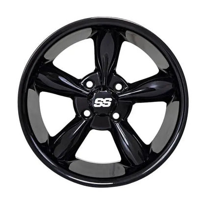 14" GTW Godfather Gloss Black Wheels with Low Profile Golf Cart Tire