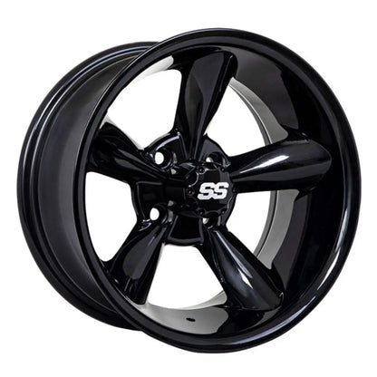 14" GTW Godfather Gloss Black Wheels with Low Profile Golf Cart Tire