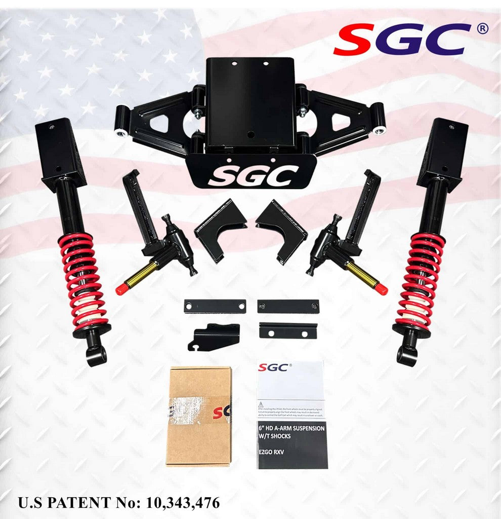 SGC 6" HD Coil-Over Shock A-Arm Lift Kit for EZGO RXV 08-up exploded view of parts