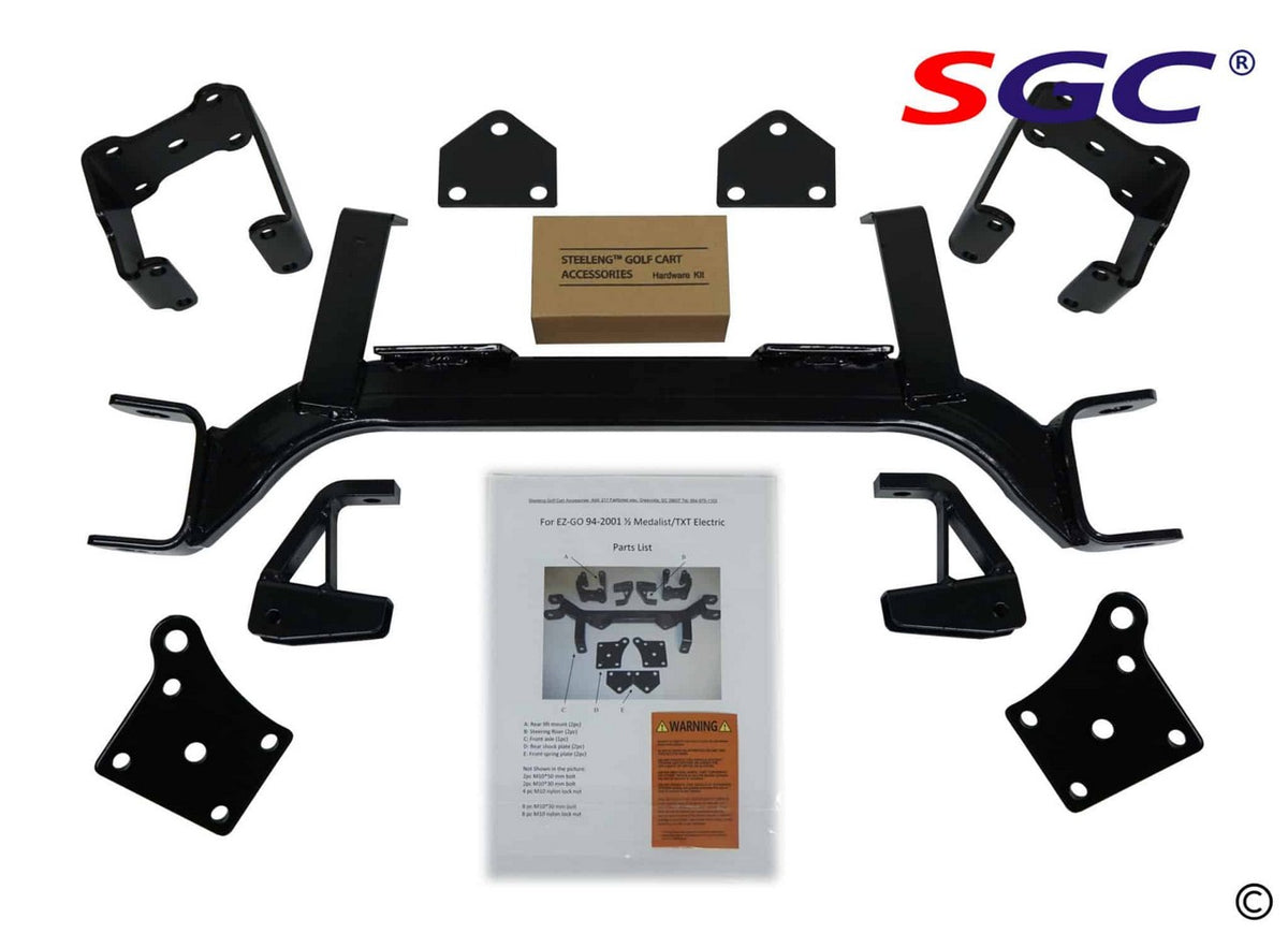 SGC 6″ Drop Axle Lift Kit for EZGO TXT Electric 1994-2001.5 exploded view of parts