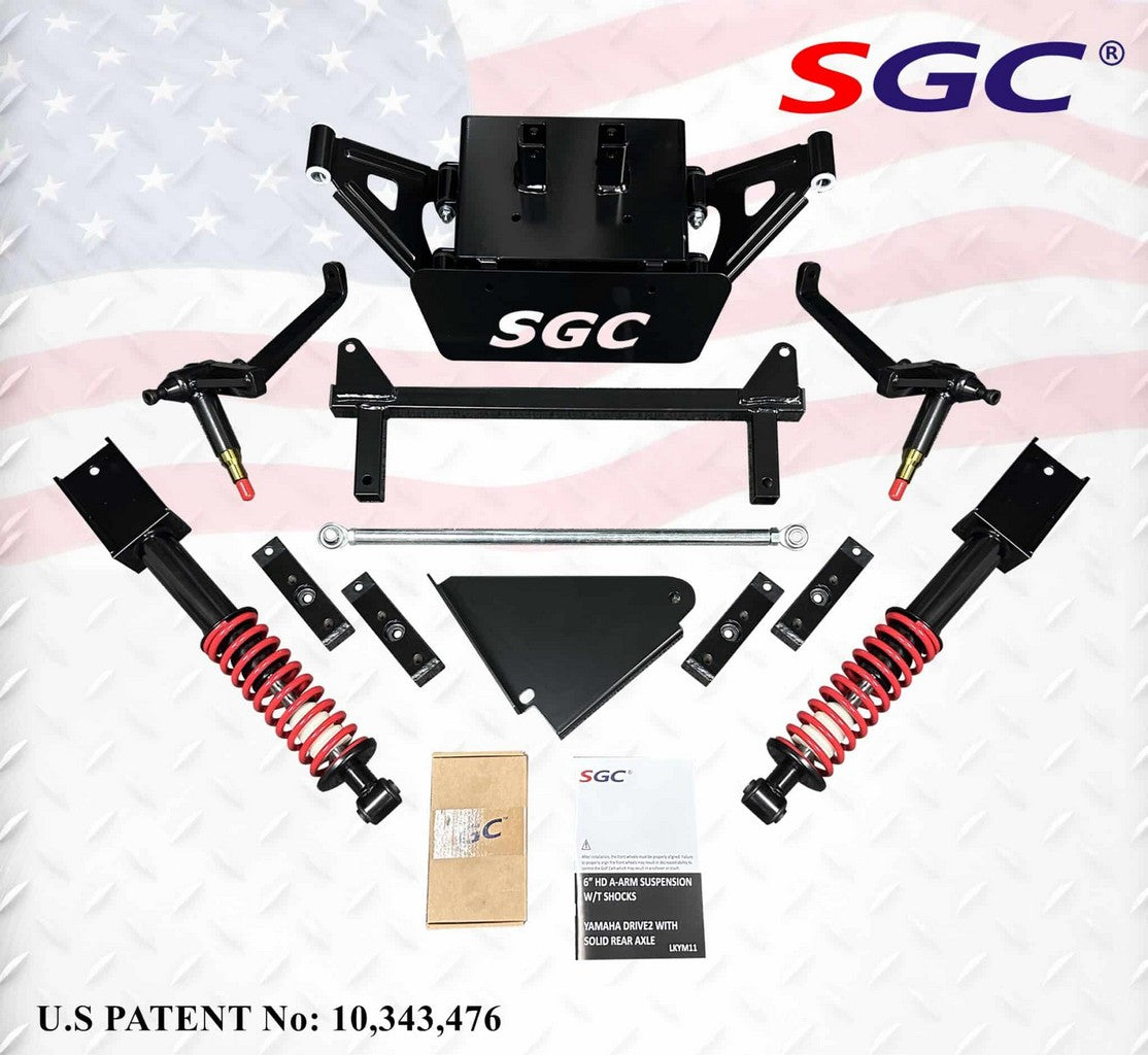 SGC 6″ A-Arm Lift Kit for Solid Axle Electric Yamaha Drive 2 Fleet Model (2017-up) exploded view of parts