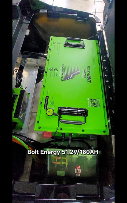 Navitas aluminum chassis with a Bolt Energy 51.2V/160AH "Big" Lithium battery