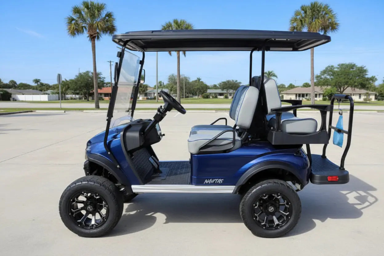 Navitas Lifted Aluminum Chassis Admiral Blue with grey seats drivers side view