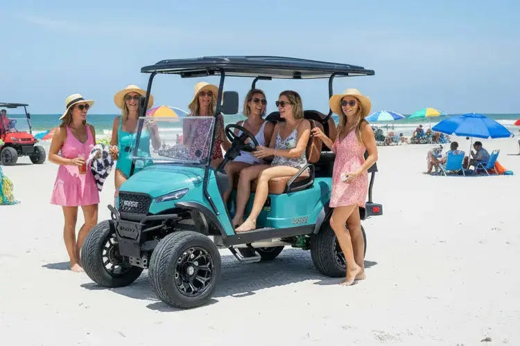 Navitas Chassis Sea Storm with Rust Brown seat at the beach with people