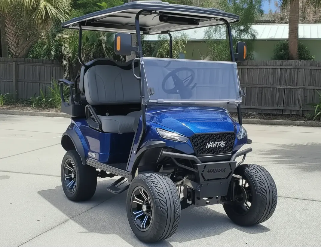 Navitas chassis Admiral Blue with gray seats passenger front angle View at shop 2
