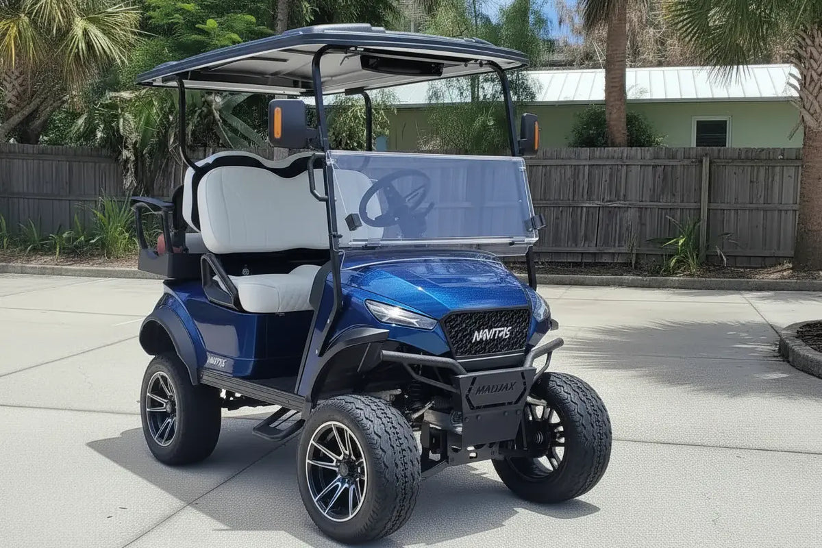 Navitas Aluminum Chassis Admiral Blue color with White seats Passenger Front Angle View