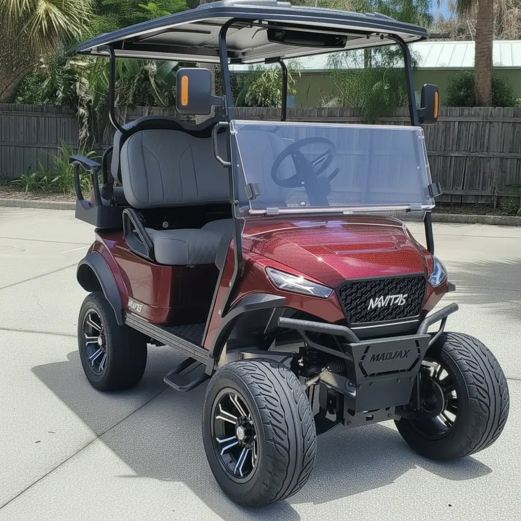 Navitas chassis cherry metallic with gray seats passenger front angle View at shop