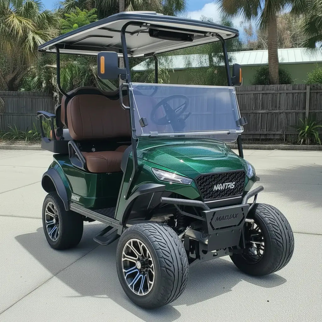 Navitas chassis forest green with brown seats passenger front angle View at shop