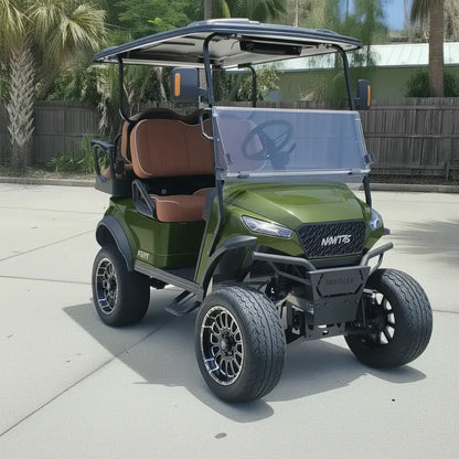 Navitas chassis forest green with rust brown seats passenger front angle View at shop.