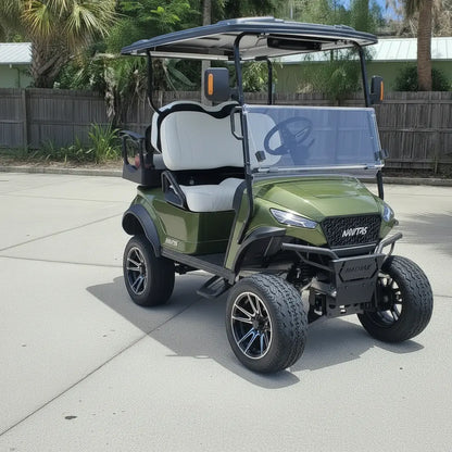 Navitas Aluminum Chassis forest green color with White seats Passenger Front Angle View