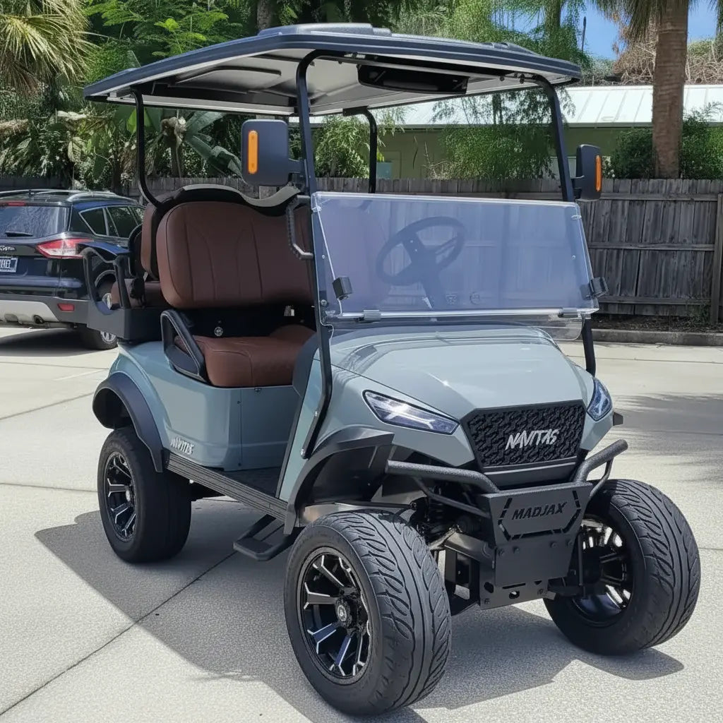 Navitas chassis cement gray with dark brown seats passenger front angle View at shop