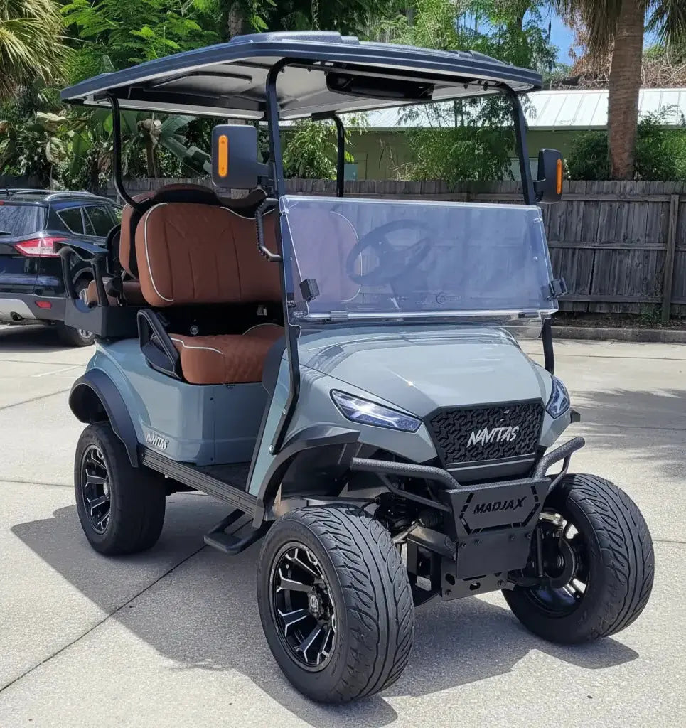 Navitas chassis cement gray with rust brown seats passenger front angle View at shop