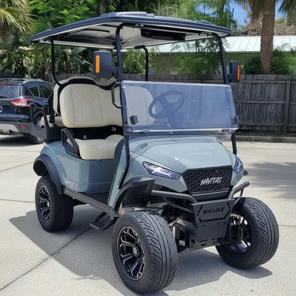 Navitas chassis cement gray with white seats passenger front angle View at shop