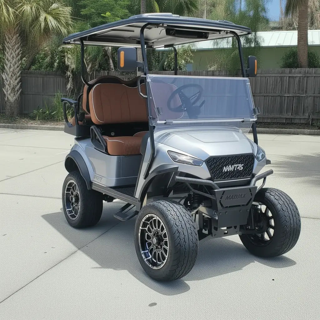 Navitas chassis silver metallic with rust brown seats passenger front angle View at shop