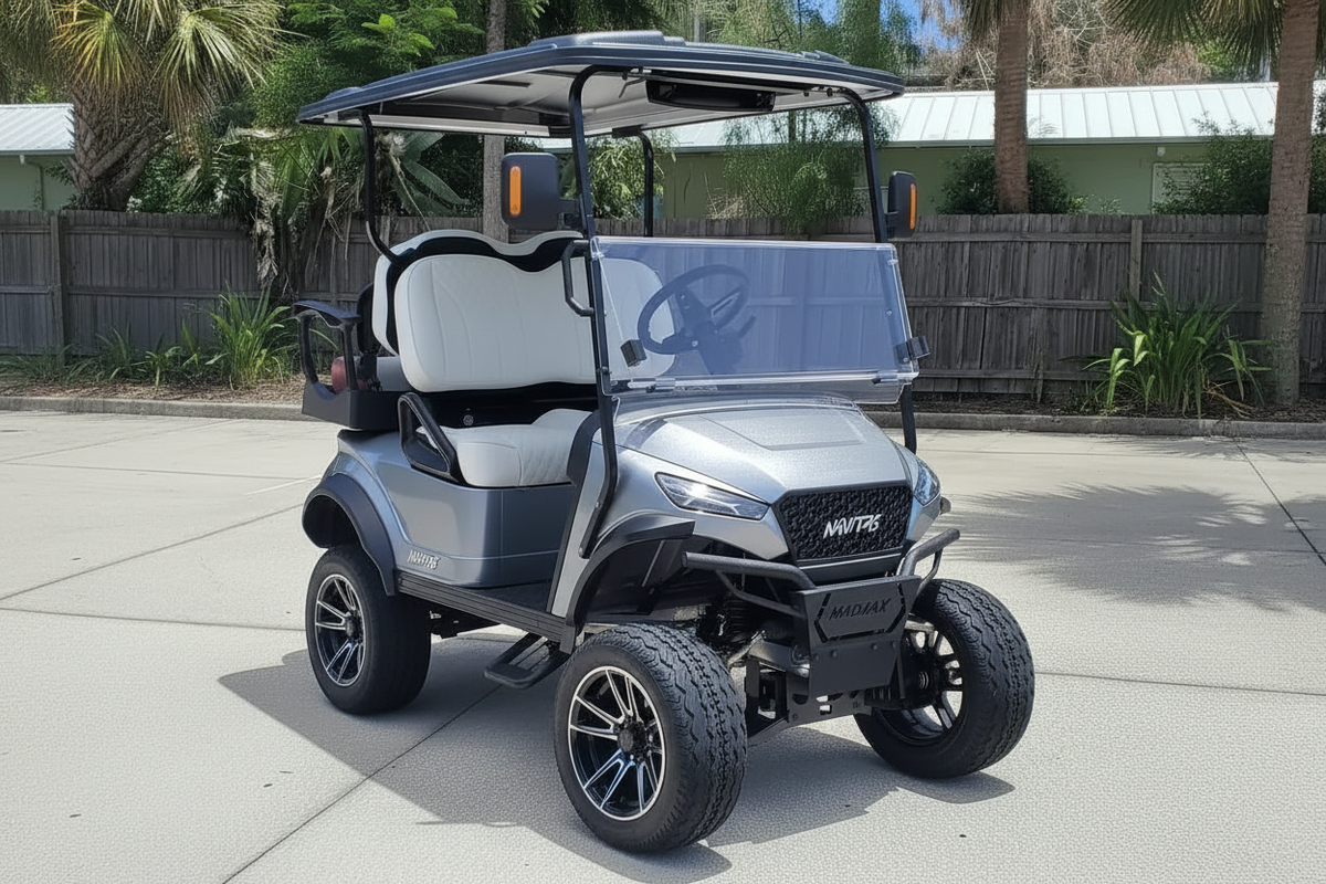 Navitas Aluminum Chassis silver Metallic color with White seats Passenger Front Angle View