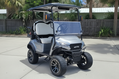 Navitas Aluminum Chassis silver Metallic color with White seats Passenger Front Angle View