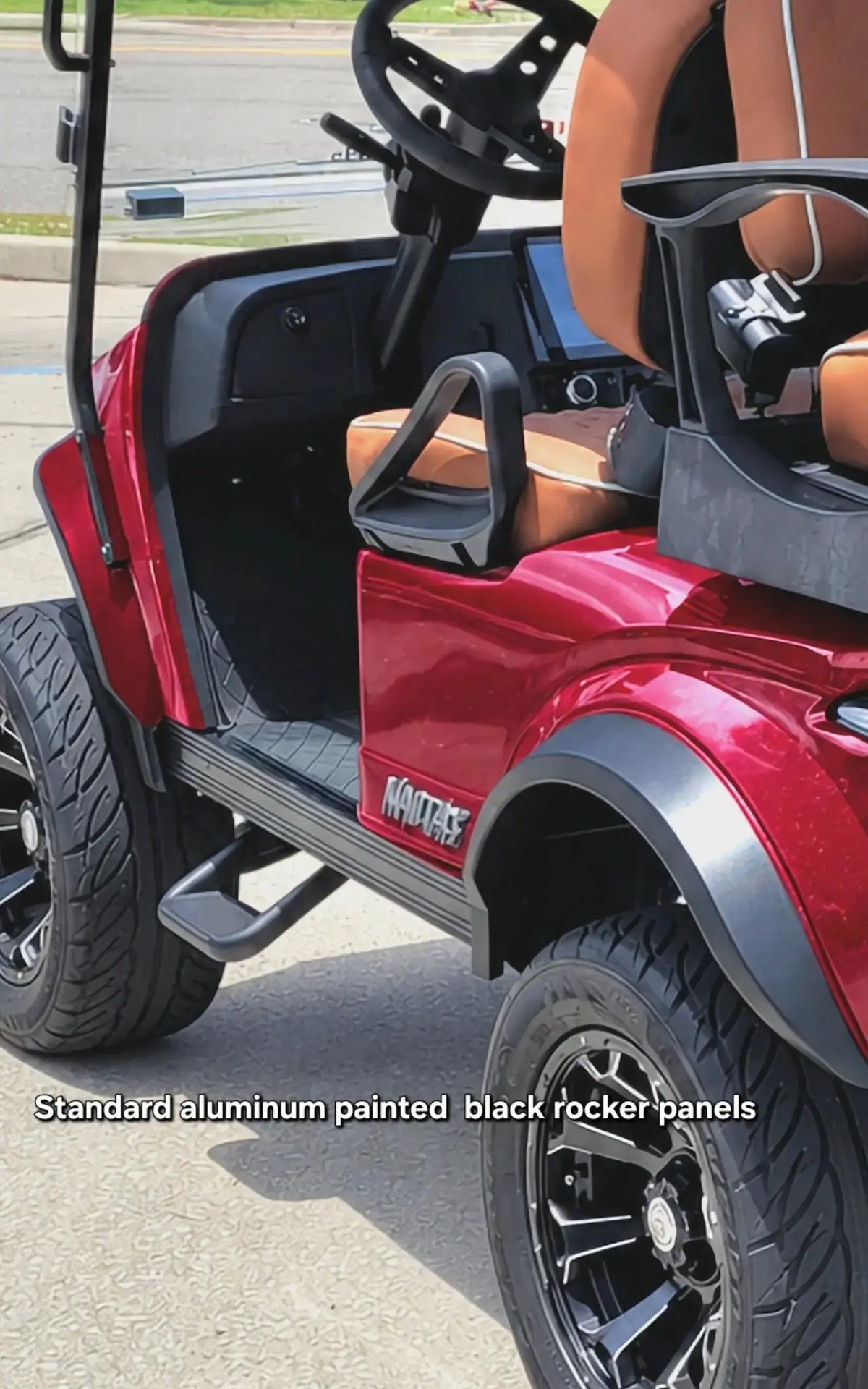 Metallic Cherry Navitas aluminum chassis with black painted standard aluminum rocker panels