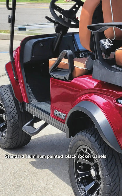 Metallic Cherry Navitas aluminum chassis with black painted standard aluminum rocker panels