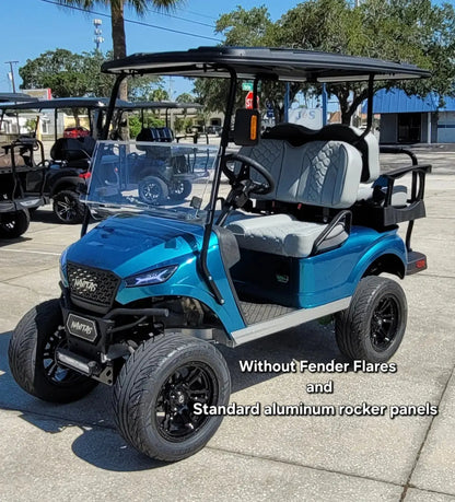 Sapphire lagoon Navitas aluminum chassis without fender flares and standard aluminum rocker panels