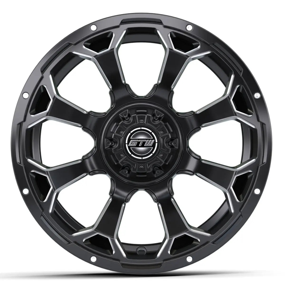 14" GTW Raven Machined Black Wheels with Low Profile Golf Cart Tire