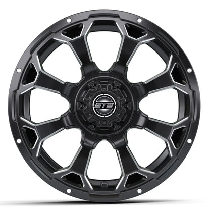 14" GTW Raven Machined Black Wheels with Low Profile Golf Cart Tire