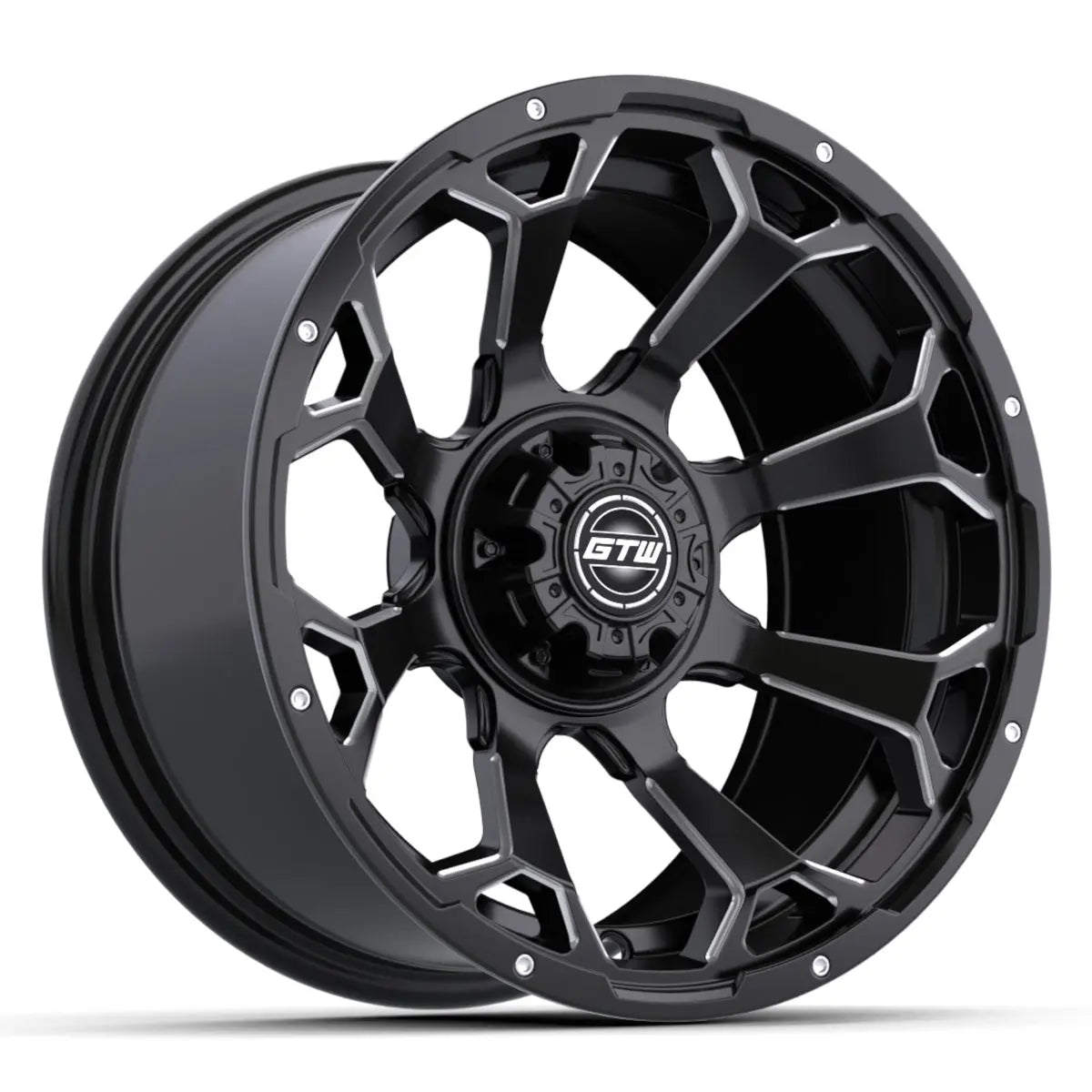 14" GTW Raven Machined Black Wheels with Low Profile Golf Cart Tire