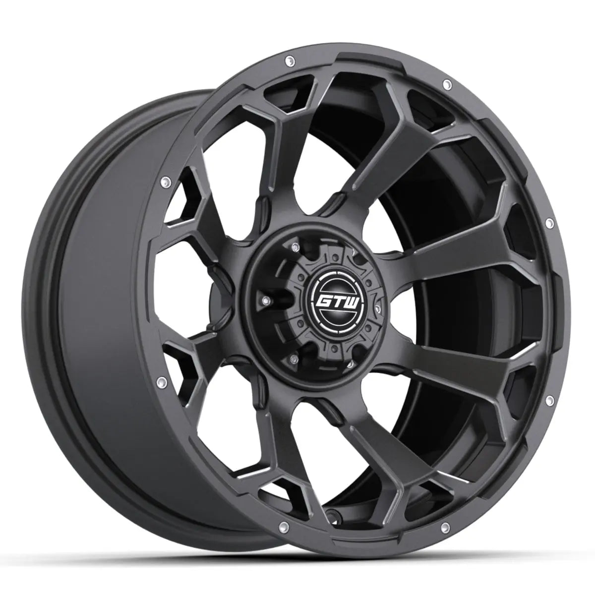 14" GTW Raven Matte Grey Wheels with Low Profile Golf Cart Tire