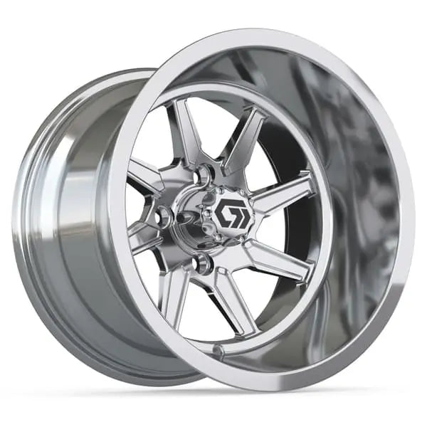 14" GTW Reaper Wide Chrome Wheels with Lifted Golf Cart Tire