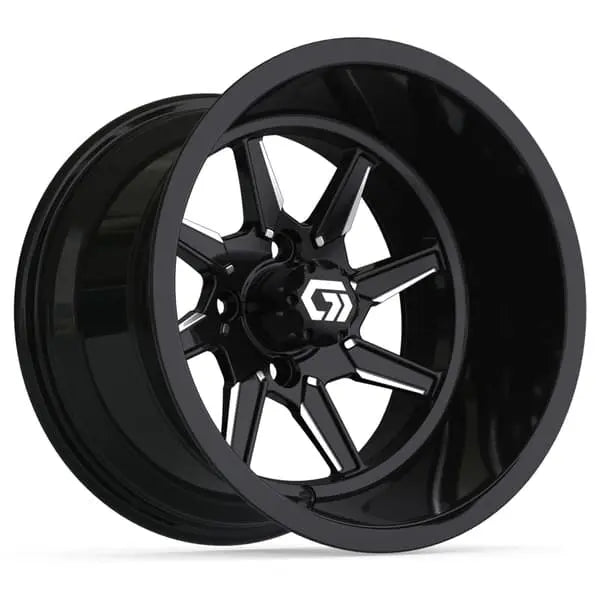 14" GTW Reaper Wide Machined Black Wheels with Lifted Golf Cart Tire