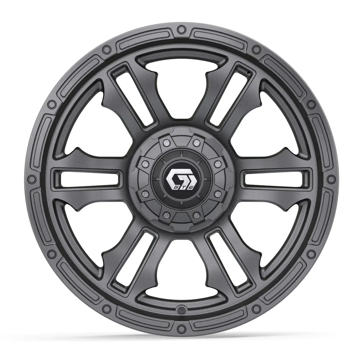 14" GTW Shogun Gloss Gunmetal Wheels with Low Profile Golf Cart Tire