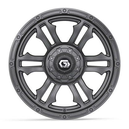 14" GTW Shogun Gloss Gunmetal Wheels with Low Profile Golf Cart Tire