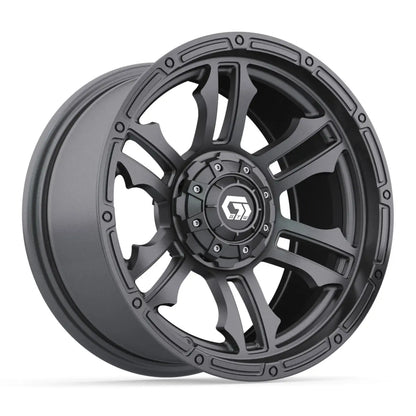 14" GTW Shogun Gloss Gunmetal Wheels with Low Profile Golf Cart Tire