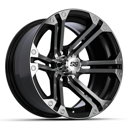 14" GTW Specter Machined Black Wheels with Low Profile Golf Cart Tire