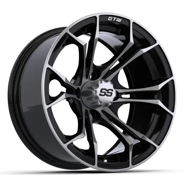 14" GTW Spyder Machined Black Wheels with Low Profile Golf Cart Tire