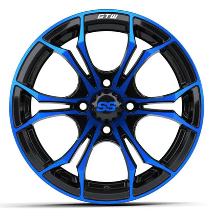 14" GTW Spyder Blue and Black Wheels with Low Profile Golf Cart Tire