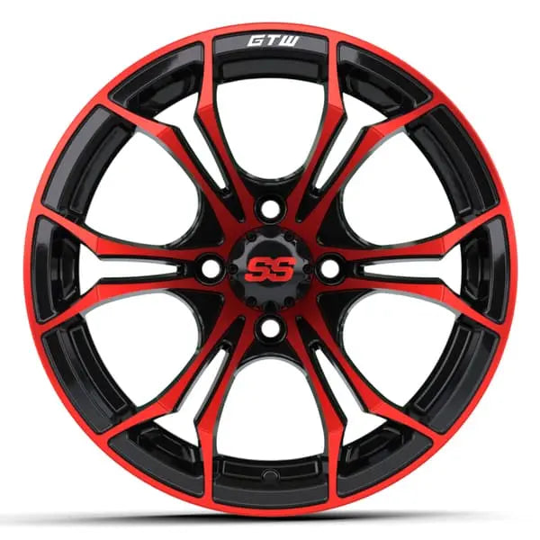14" GTW Spyder Red and Black Wheels with Low Profile Golf Cart Tire