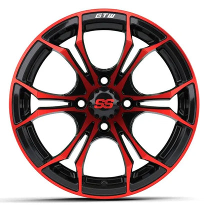 14" GTW Spyder Red and Black Wheels with Low Profile Golf Cart Tire