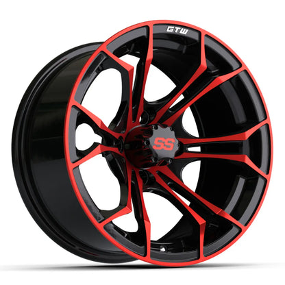14" GTW Spyder Red and Black Wheels with Low Profile Golf Cart Tire