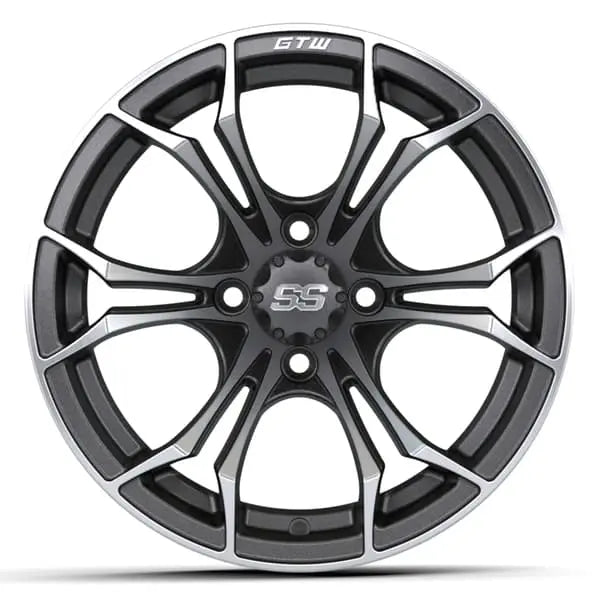 14" GTW Spyder Matte Grey Wheels with Low Profile Golf Cart Tire